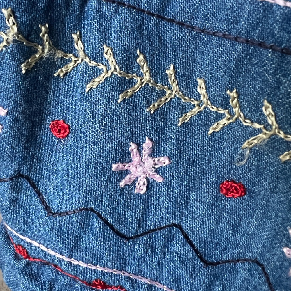 Nectar Womens SizeXL Floral Embroidered Long Sleeve Denim Blue Jean Shirt/Jacket - Picture 4 of 7